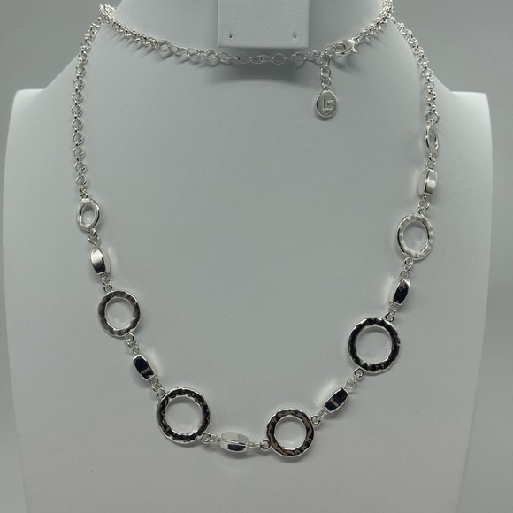Liz Claiborne Long Silver Tone Geometric Necklace - Picture 3 of 5